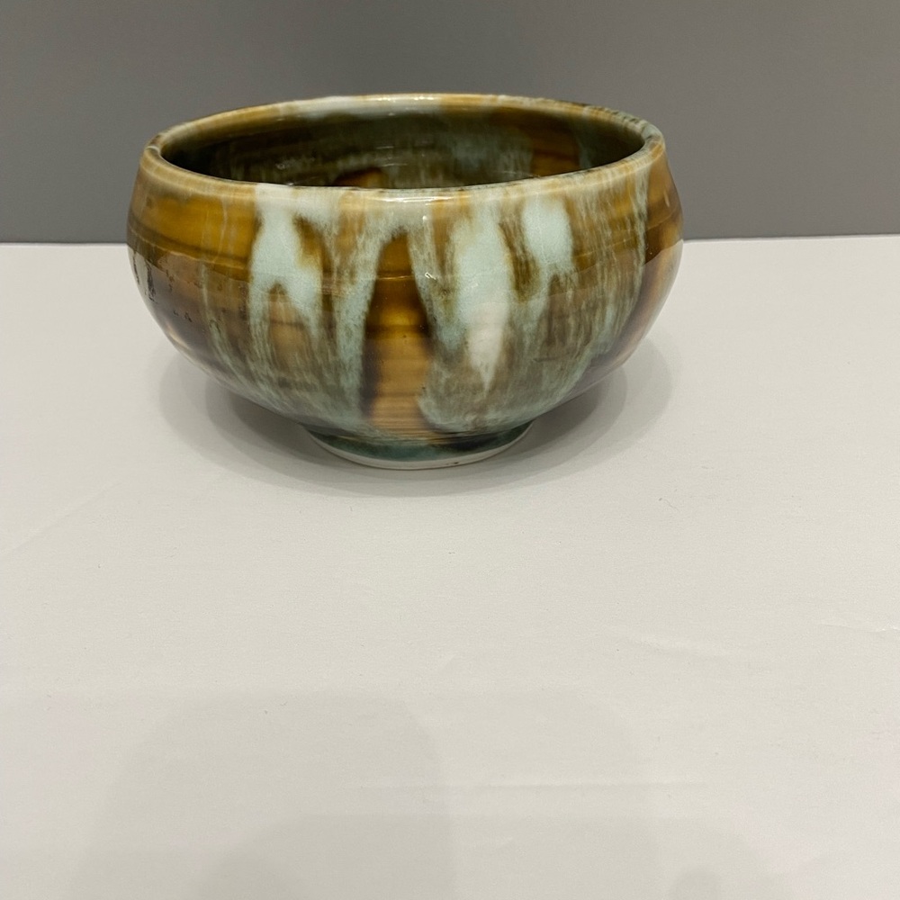 Vintage MCM HULL POTTERY 1950-60s Hand Thrown Drip Glaze Green Brown Stoneware - Picture 3 of 14